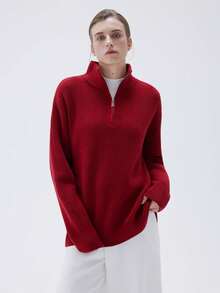 Women Cashmere Oversized Quarter Zip Pullover Sweater Long Sleeve Collared Ribbed Knit Jumper Tops, 2025 Style - trắng - Xem 8