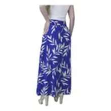 Steve Store Women's Fashion Skirt In Viscose Linen Fabric With Lining, Elastic Waistband, Pockets And Side Slits. - 寶藍色 - 查看 4