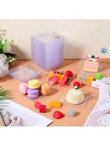 50个透明塑料甜点开胃菜盘，3.6 x 3.6英寸一次性小方塑料甜点派对蛋糕盘沙拉品尝盘，适用于婚礼蛋糕开胃菜派对招待会 - 彩色 - 查看 6