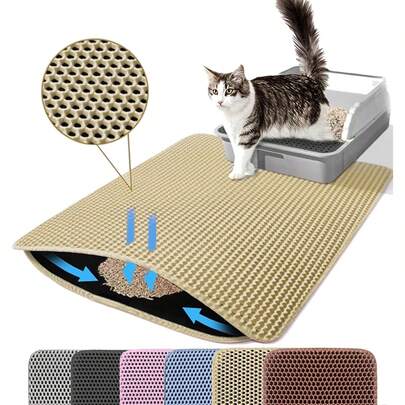 1pc Cat Litter Mat, Pet Supplies, Waterproof Double-Layer Pet Cat Litter Box Mat, Anti-Slip Sand Cat Mat, Washable Pad, Pet Cleaning Supplies, Cat Accessories