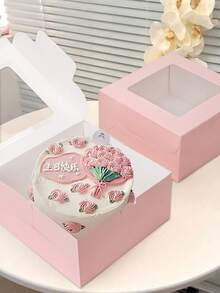 2pcs/4pcs Open Window Cheesecake Box, Basque Cheesecake Box, Pastry Box, Cake Box, 10-Inch Cheese Dessert Box, Pizza Box - Multicolor - View 4