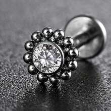 Giga 1PC ASTM F136 钛金属 16G 迷你串珠唇钉，无螺纹 CZ 花朵平底耳钉，适用于耳屏、耳软骨、耳廓、鼻部等部位的穿孔，经典款，女士适用 - 銀色 - 查看 13