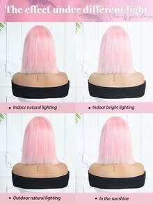 14英寸粉白渐变色合成假发，带刘海，耐热，外观自然，适合女性日常佩戴、派对和角色扮演。（请注意佩戴和保养说明。由于拍摄时的光线和角度原因，实际产品颜色可能与图片略有不同。） - 粉色 - 查看 6
