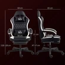 HOMCOM Gaming Chair With Footrest, Computer Chair With Headrest And Cushion, Faux Leather Cover, Swivel, Height Adjustable, Metal, Plastic, Black+White (Available On Site) - 1 - View 7