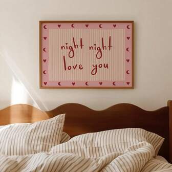 1pc/Set Night Night Love You Quote Wall Art Print, Retro Pink Bedroom Wall Art, Mid Century Modern Vintage Girl Art Poster, Pink Above Bed Art, Home Decor Living Room, Wall Decor, No Frame