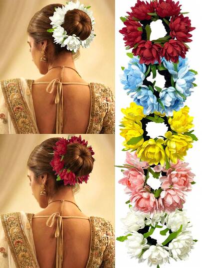 1pc Women's New Solid Color Faux Fabric Chrysanthemum & Daisy Flower Hair Scrunchie, Suitable For Beach, Hawaii Vacation, Daily Wear, Bun Hairstyle, Holiday, Party, Gift ,Ponytail Holders ,Hair Elastics ,Hair Rubber Bands ,Hair Rope ,Elastic Hair Tie Head Accessories Elastic Band