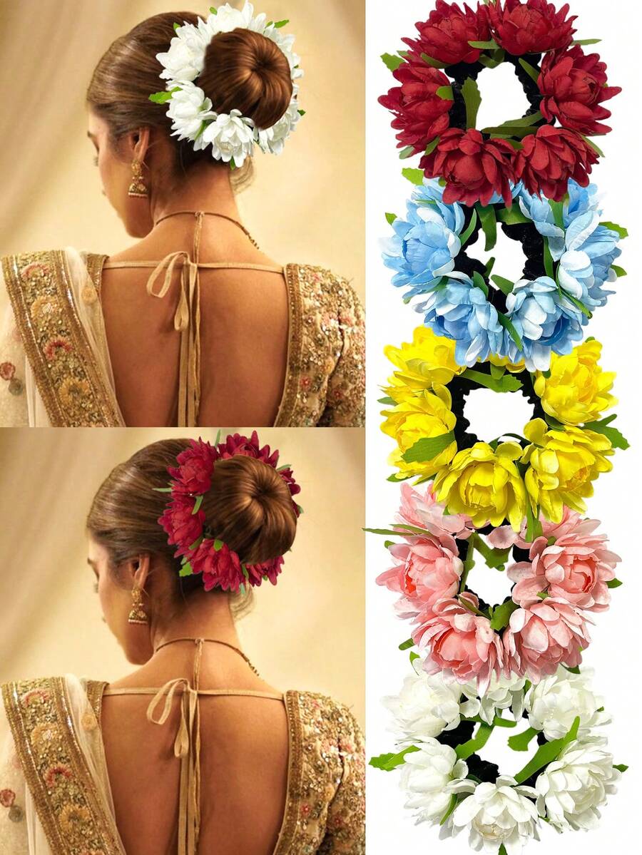 1件装女士新款纯色仿菊花雏菊发圈，适合海滩、夏威夷度假、日常佩戴、丸子头造型、节日、派对、送礼，可作马尾辫发圈、发绳、发圈、发圈、发绳、弹性发带、头饰、发圈、美容家居发饰