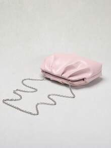 1 Stück skulpturaler Stil Tasche Herbst/Winter Neu Hochwertige rosa Ölleder PU Clutch Tasche, einfarbiger minimalistischer Stil Damen Handtasche, europäisch-amerikanische Mode gefaltete Tasche, minimalistischer Damen Clutch Tasche mit Schulterkette - Pink - Übersicht 6