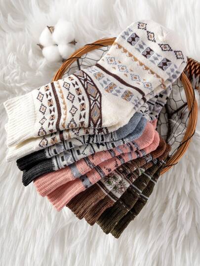 5双复古加厚保暖中筒羊毛袜，情侣款，冬季