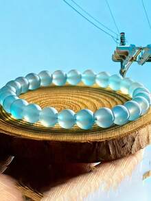 8毫米天然深海冰石手链 - 波西米亚风格宝石首饰，寓意吉祥的护身符，休闲穿搭，送给爱人的礼物 - 淺藍色 - 查看 2