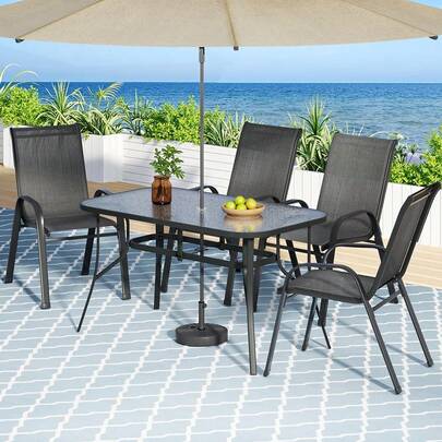 Gardeon 5PC Outdoor Dining Set Table And Chairs Patio Furniture Bistro Set Garden Black