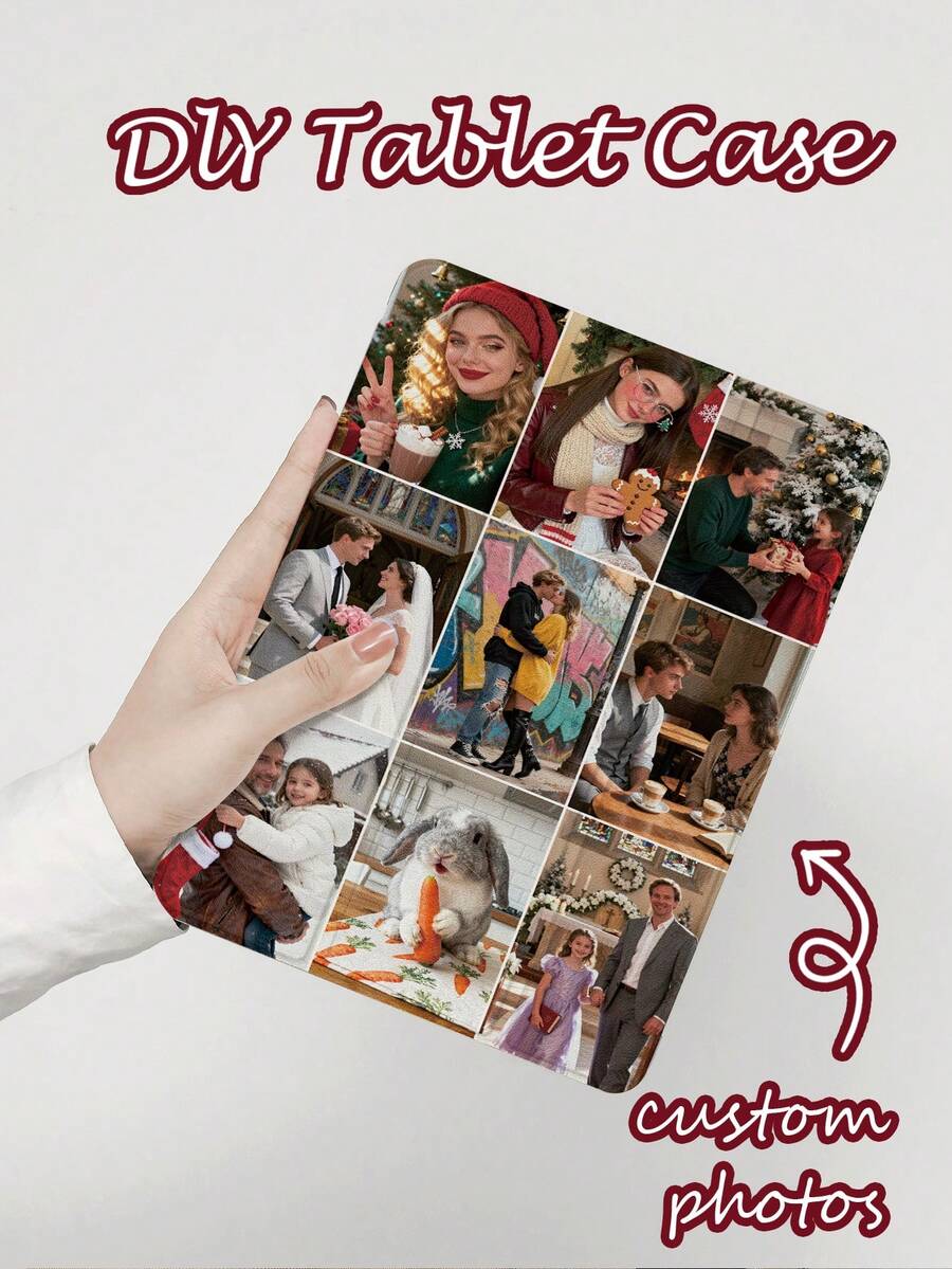 Husă transparentă personalizată pentru tabletă foto, cu pliere în trei și nouă grile, cu slot pentru stilou. Compatibilă cu iPad de 10,2 inci (modelele 2021/2020, generația a 9-a/a 8-a) și Galaxy Tab A8 de 10,5 inci (modelul 2022). Personalizabilă cu portrete, animale de companie, flori și alte modele. - Multicolor - Vizualizare 1