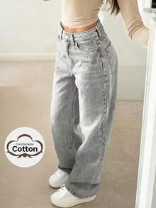 NVFelix 女士宽松直筒牛仔裤，做旧处理，复古休闲Y2K街头风，适合冬季，灰色。感恩节、新年皆宜。