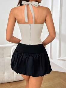 Áo nữ mùa đông Onicee, màu mơ, kiểu dáng thời trang thắt eo, hở lưng, khóa kéo, cổ yếm, thích hợp cho ngày Valentine, hẹn hò, tụ họp, tiệc tùng, du lịch, nghỉ mát, đi biển và các dịp khác. - Màu be - Xem 5