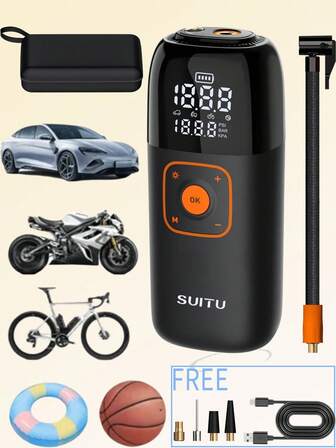 Compresor de aire portátil/Bomba de aire, inflador de neumáticos inalámbrico de 19 cilindros con bolsa de almacenamiento, batería de larga duración. Adecuado para automóviles/motocicletas/bicicletas. Incluye accesorios de aire compatibles con pelotas/colchones de aire. Batería de ión de litio de 11.1V 2000mAh. Bomba de aire para neumáticos de automóvil multifuncional. Modelo negro. Regalo.