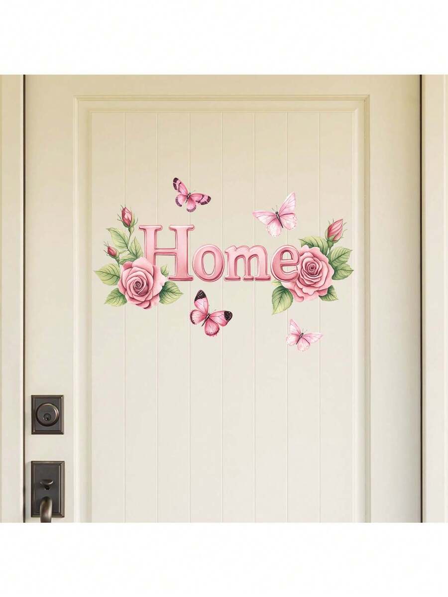 1pc Flower And Butterfly English Phrases Decorative Stickers, PVC Stickers, Removable Self-Adhesive Easy-Tear Stickers, Home Decor, Give Your Life A Fresh Look, Holiday Decor Stickers, Birthday And Graduation Gifts - Multicolor - View 1
