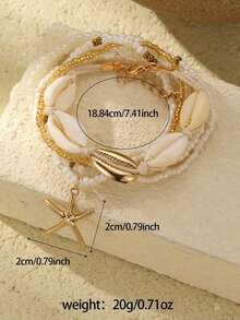 Women's Bohemian Style Starfish, Beach Shell And Rice Braid Bracelet, 7 Piece Set - Blanco - Ver 5