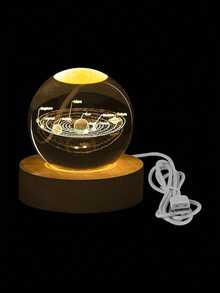 1个3D水晶球夜灯，暖黄色灯光，透明水晶球配木质底座，夜灯图案包括海豚、星系、行星和土星，适合婴儿房，奢华创意装饰，送给男孩女孩的绝佳生日礼物 - 彩色 - 查看 9