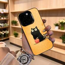 Cubierta de teléfono con diseño de gato negro y manzana roja color naranja para uso diario en floristerías y espacios elegantes Aplicable a los teléfonos de la serie Apple y Galaxy - Negro - Ver 4
