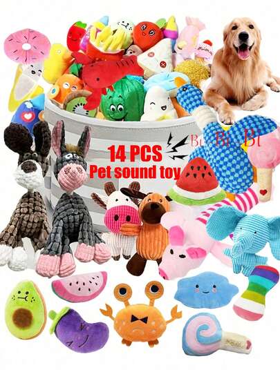 2/4/6/14pcs Cartoon Dog Toys, Suitable For Small Dog Breeds - , Interactive And Crinkly Pet Playset, For Pets That Love To Chew Tug Of War Pet Toys With A Bell