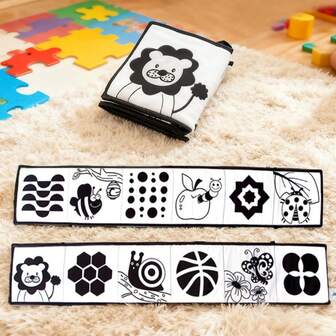 1pc Black & White High Contrast Infant Cloth Book Toy, Foldable Activity Cloth Book For Visual Stimulation & Early Education, Suitable As Newborn Baby Gift