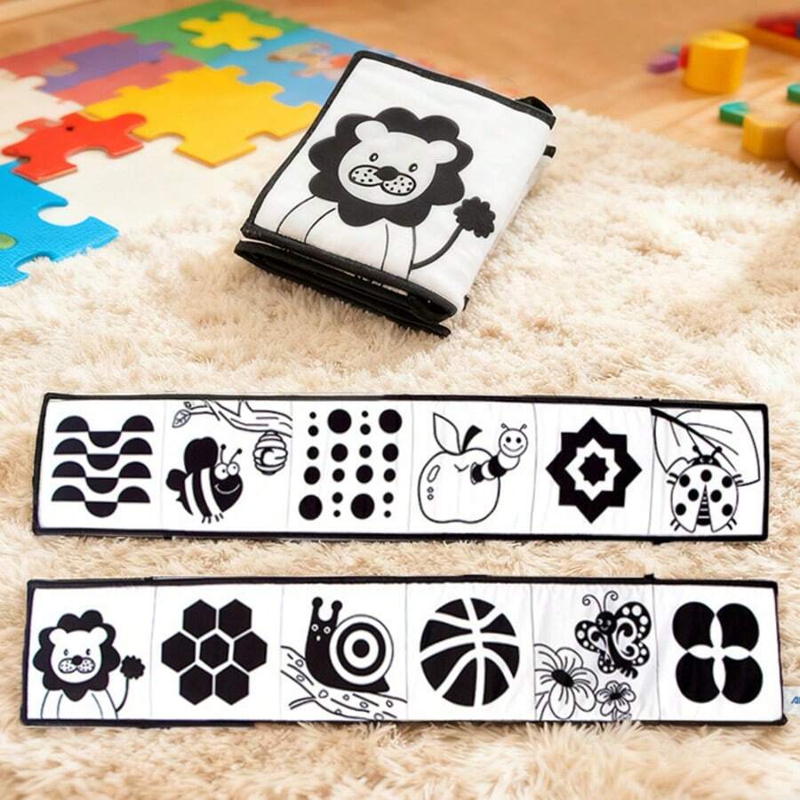 1 Stück Schwarz-Weiß Kontrast Stoffbuch Spielzeug für Babys, faltbares Aktivitäts-Stoffbuch für visuelle Anregung & Frühförderung, geeignet als Geschenk für Neugeborene - Verschiedenfarbig - Übersicht 1