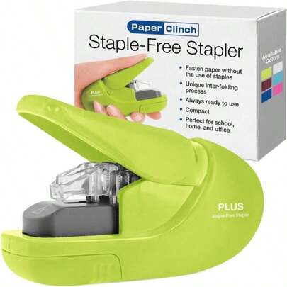 Plus Paper Clinch Desktop Staple-Free Stapler, Green