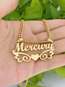 [ZzAi Custom]1 Set Double Layer 3D Necklace (Heart Shape Name Style) & Earrings Set, Stainless Steel Material, 18K Gold Plated, Comes With Exquisite Gift Box, Ideal Gift For Friends, Family, Valentine's Day And Mother's Day - Style 5-gold - View 4