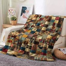 1 Piece Large Patchwork Quilted Blanket - Soft Flannel Four Seasons Bedspread, Colorful Plaid And Diamond Pattern, Brown/Blue/Red/Black/Beige/White/Grey - Lightweight Suitable For Sofa, Bed, Travel, Office - Ideal Gift And Home Decoration, Modern Style, Warm Earth Tone Vibrant Patchwork Design, Suitable For Home, Travel Or Gift Giving, Made Of Comfortable Flannel Fabric, Blanket, Queen Size Bed Blanket, Cartoon Blanket - 花色 - 查看 8