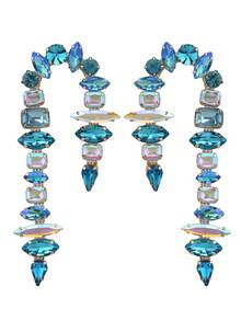 sehuoran 1 Pair Handmade Copper Alloy Welded Willow-Shaped Rhinestone Glitter Tassel Symmetrical Design Earrings, Suitable For Daily Wear And Party Accessories, Luxury Jewelry Imitation - Style 1 - View 13