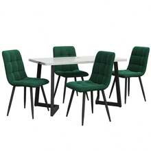 117cm Dining Table Set With 4 Chairs, Rectangular Dining Table, Modern Kitchen Table Set, Dark Green Velvet Dining Chair, Black Table Legs - Green + MDF - View 8