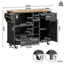 Dining Cart (129 X X 92), Modern And Simple Black, Kitchen Dining Cart With Drawers And Storage Cabinets, Light Brown Wood Countertop (Previous Sku: N620P19312829S) - Black + MDF - View 4