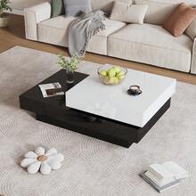 Cylindrical Coffee Table 60 X 60 X 35.1, 360° Rotating Tabletop, Freely Rotating Living Room Table, Three-Tier Sofa Table, 3 Storage Surfaces, Recommended Total Load Capacity Of 30 Kg, Wicker With Storage Space - White+Black + Particle Board - View 9