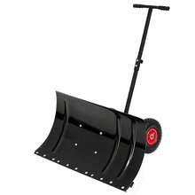 Single-Handle Snow Shovel With Wheels, 5-Level Height Adjustable (107-27.5) - 74" Wide Shovel Made Of PE Material, Foldable And Lightweight For Effortless Snow Clearing In Driveways