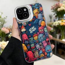 Cubierta de telefono con diseño de monstruos coloridos azul oscuro con texto STAY KIND para uso diario y regalos Aplicable a los teléfonos de la serie Apple y Galaxy - Blanco - Ver 7
