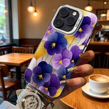 Funda de Teléfono con Estampado de Flor de Pansy Amarillo y Púrpura para Modelos de  y  Adecuada para Todas las Estaciones Opción de Regalo Ideal - Negro - Ver 6