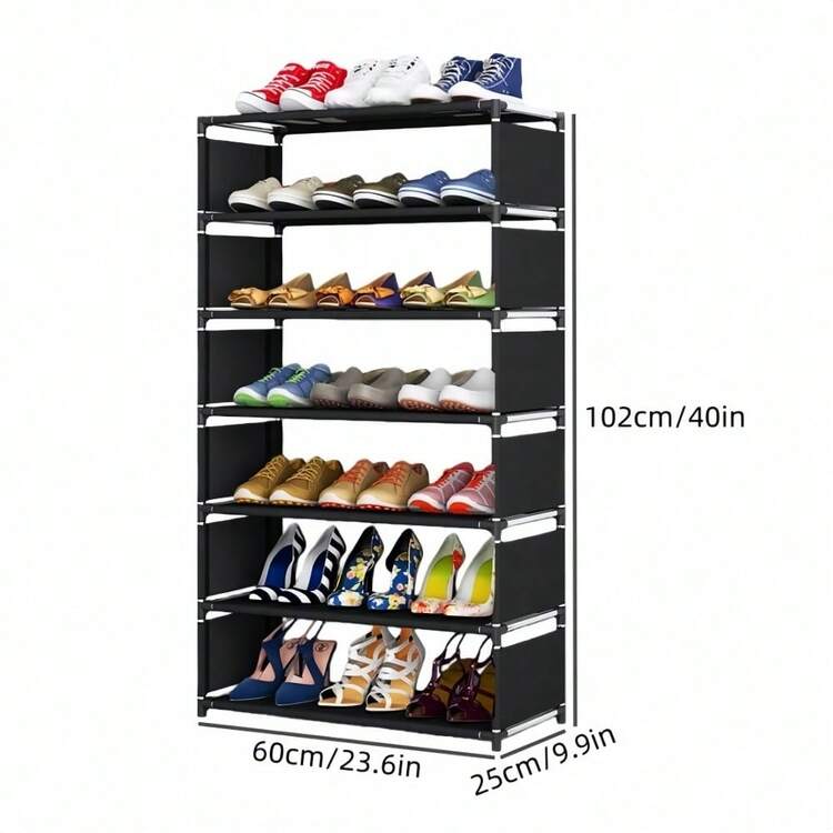 1 pieza Estantería para zapatos de 3-7 niveles, de montaje multicapa, estantería de almacenamiento simple, a prueba de polvo, adecuada para la entrada del hogar, el armario de zapatos, el dormitorio, ahorro de espacio, estantería de almacenamiento económica y práctica - Multicolor - Añade 7