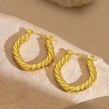 一对不对称钛钢极简耳环，时尚百搭的独特设计 - 彩色 - 查看 4