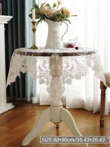 1 件 100% 涤纶刺绣桌旗，银色绣花线，婚礼和派对桌布 - 白色 - 查看 11