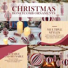 12 decoraciones de Navidad rojas y blancas adornos de panal de papel de caramelo 3D para árbol adornos decorativos para colgar bolas de manualidades linternas de panal para árbol de Navidad Año - rojoblanco - Ver 5