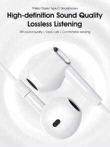PHILIPS Wired Earphones Type-C Interface In Ear Earphones Computer Earphones Suitable for USB-C Devices, Headset For Pc, Usb C Earphones, Lightweight Headphones, Inear Design, Tanglefree Cable, Inline Controls, Noisecanceling Earphones, Students - 黑色 - 查看 2