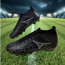 1双成人学生高帮户外足球鞋，专业运动鞋，大码，防滑，耐磨，适用于AG、FG、天然草、软地，系带，足球/橄榄球训练鞋，轻便，高性能，防滑设计，高帮专业足球鞋 - 黑色 - 查看 4