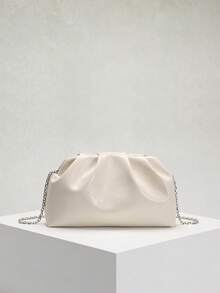 1pc Sculptedstyle Bags Autumn/Winter New High-End Milky White Oil Skin PU Clutch Bag, Solid Color Minimalist Style Women's Handbag, European And American Fashion Pleated Bag, Minimalist Women's Clutch Bag With Chain Shoulder Strap