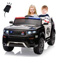 Huisuilinss Ride On Cop Car,12V Electric Cop Car,Battery Powered Cop Car,Ride On Truck For Kids With Remote Control,Megaphone,Flashing Light,Handle,Spring Suspension,Music,Ride On Toys - Black - View 1