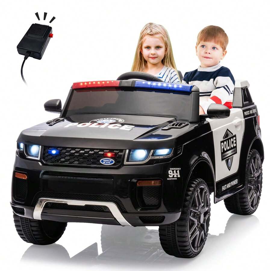 Huisuilinss Ride On Cop Car,12V Electric Cop Car,Battery Powered Cop Car,Ride On Truck For Kids With Remote Control,Megaphone,Flashing Light,Handle,Spring Suspension,Music,Ride On Toys - Black - View 1