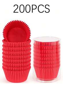 500/200个红色纸质蛋糕衬垫，烘焙蛋糕装饰，适用于婚礼、生日、情人节、圣诞节和家庭聚会 - 紅色 - 查看 10