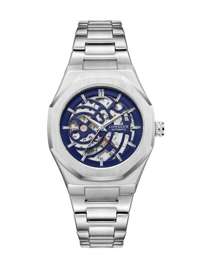 LONGLUX 1 Stück Herren Automatik Mechanische Uhr mit Schmetterlingsfaltschließe und Stahlarmband, minimalistisch & modisch für den täglichen Gebrauch, geeignet als Urlaubsgeschenk