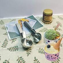 1pc High Quality Stainless Steel Ice Cream/Fruit Scoop, Available In Small And Large Sizes - Suitable For Watermelon, Cantaloupe, Papaya, Ice Cream Scooper With Trigger Release Mechanism - Multicolor - View 1