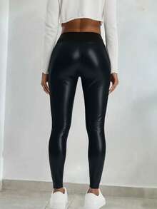 女士高腰弹力时尚拉链紧身裤，女士服装，女士紧身裤