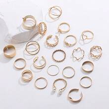 22 件/套心形设计戒指、开口戒指和关节戒指，适合女士情人节 - 金色 - 查看 7